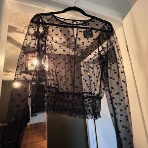 UO Sheer Black Polka Dot Blouse